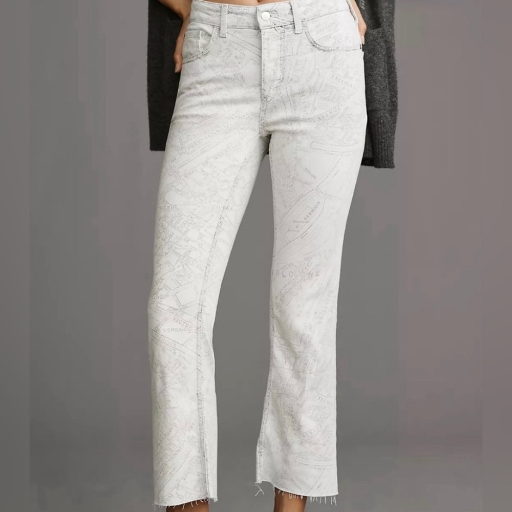 Pilcro Anthropologie The YAYA Mid-Rise Crop Flare Paris Road Map Pattern Jeans